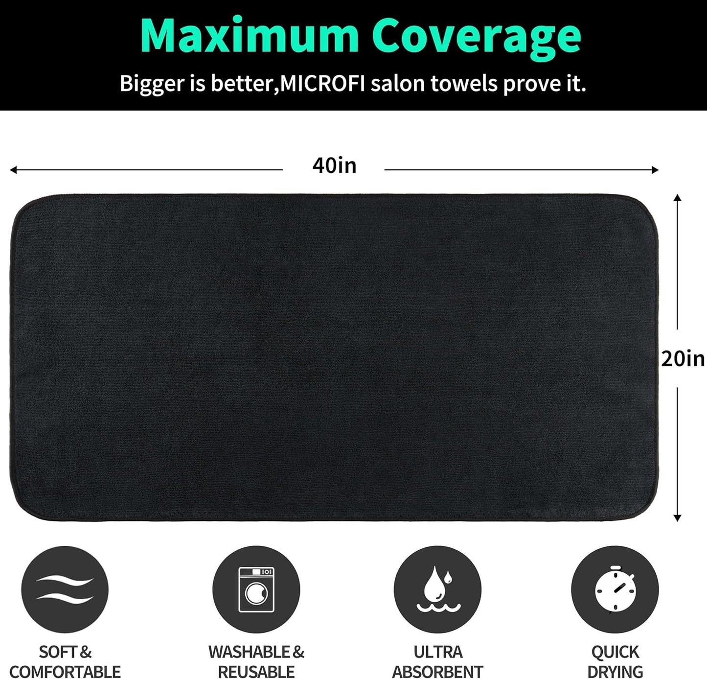 New Microfiber Hair Drying Salon Towels, Quick Dry, Lint Free, 2 Pack (Black)