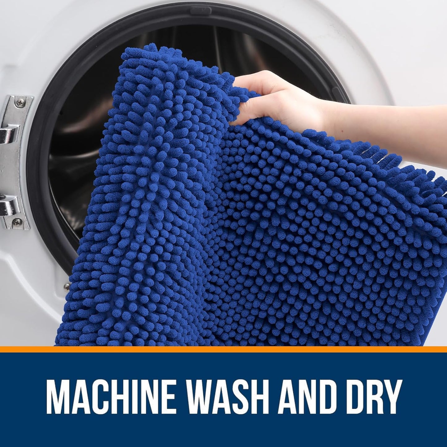 OLANLY Bathroom Rugs 47x20, Extra Soft Absorbent Chenille Bath Rugs, Rubber Backing Quick Dry, Machine Washable Bath Mats for Bathroom Floor, Tub and Shower, Home Decor Accessories, Royal Blue