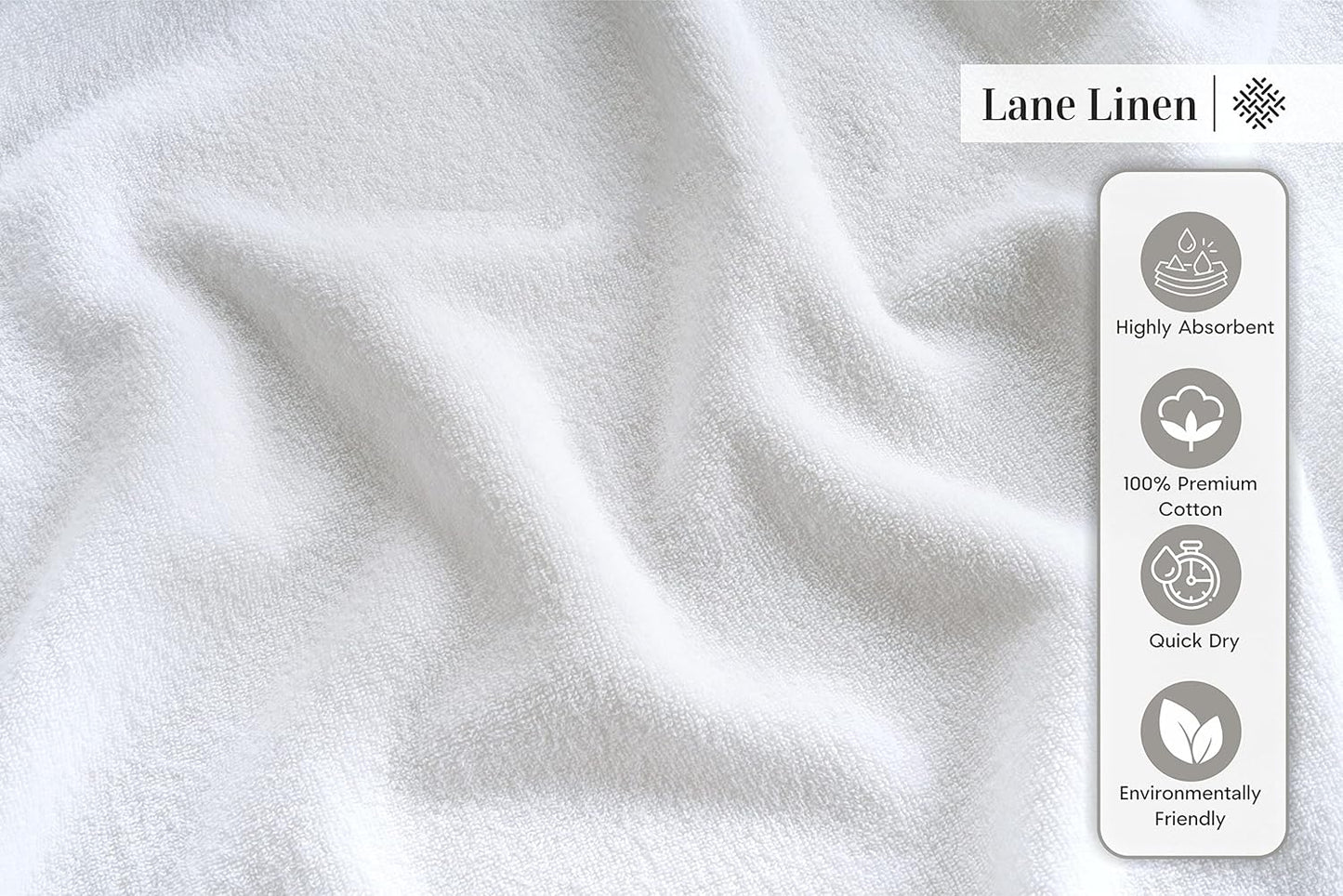 LANE LINEN 6 Pack Hand Towels (16"x28") - Spa & Hotel Quality - 100% Cotton, Ring Spun - Quick Dry, Ultra Soft & Absorbent - Used for Salon, Gym, Bathroom, Beauty - Pre Shrunk - White Hand Towels Set
