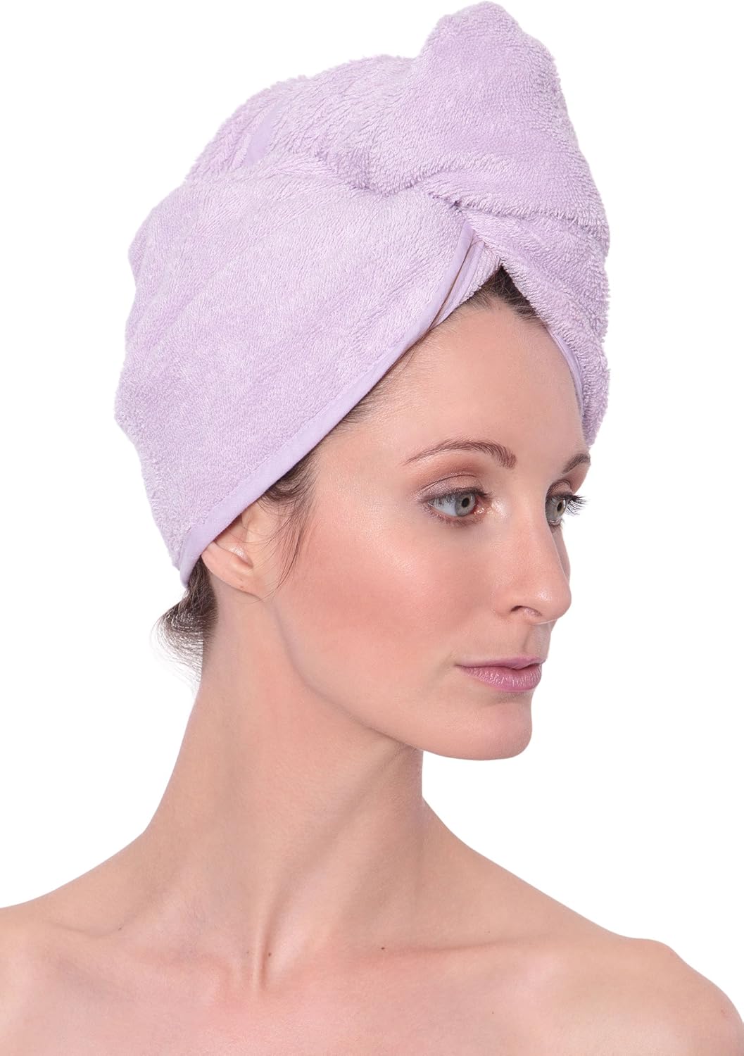 Texere Women's Viscose from Bamboo and Cotton Terry Spa Hair Towel - Fast Drying, Absorbent Hair Wrap Twist Turban for Long, Thick, and Curly Hair (Tya, Lavender Fog, U)