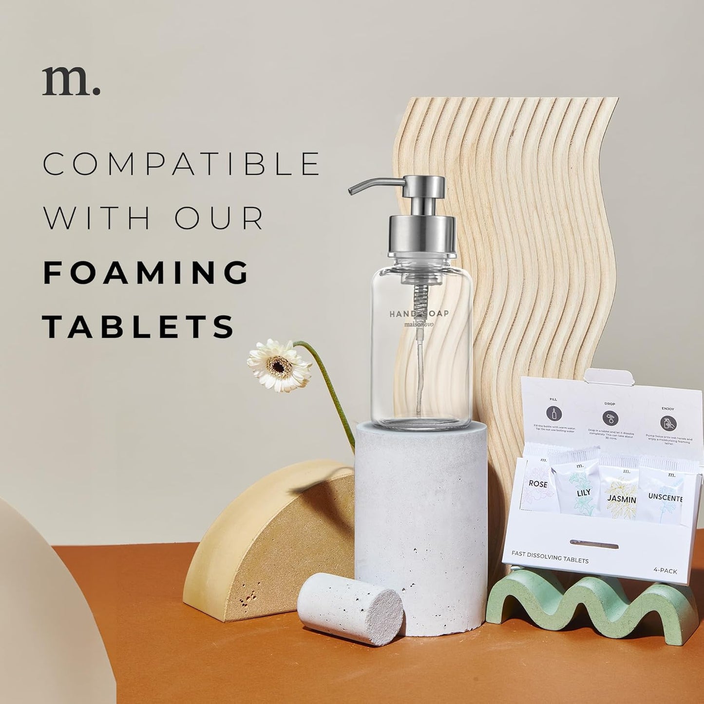 MaisoNovo Glass Foaming Soap Dispenser 14 Oz | Clear Glass Silver Pumps x 2