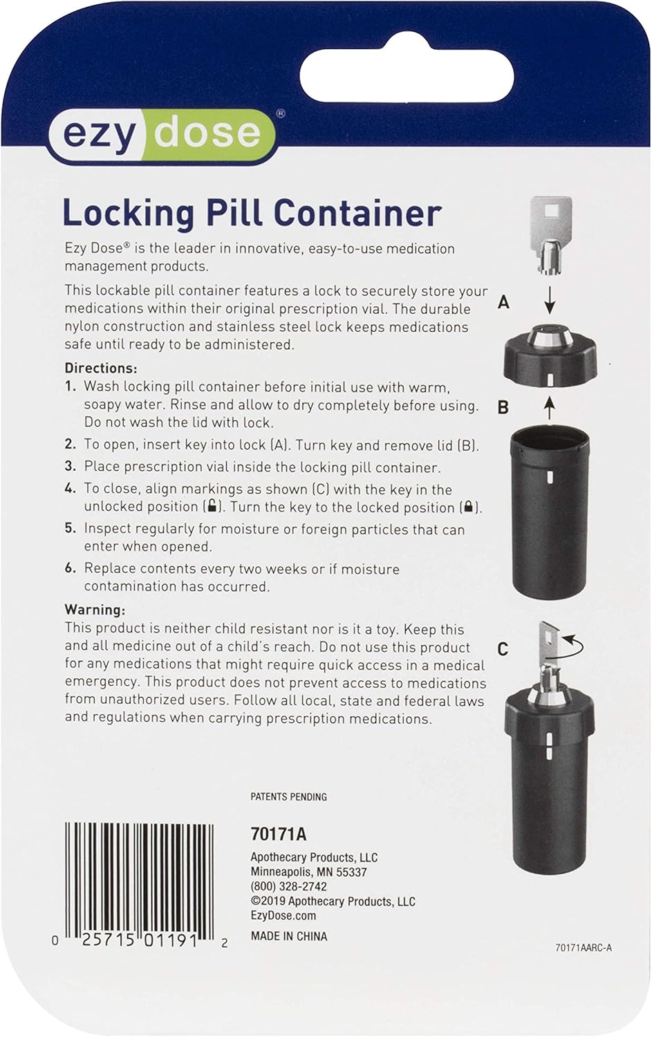 Ezy Dose Pill Box and Medicine, Vitamin Container, Safe for Money & Travel Items, Durable Canister, 2 Keys with Lock, Medium (Pack of 2)