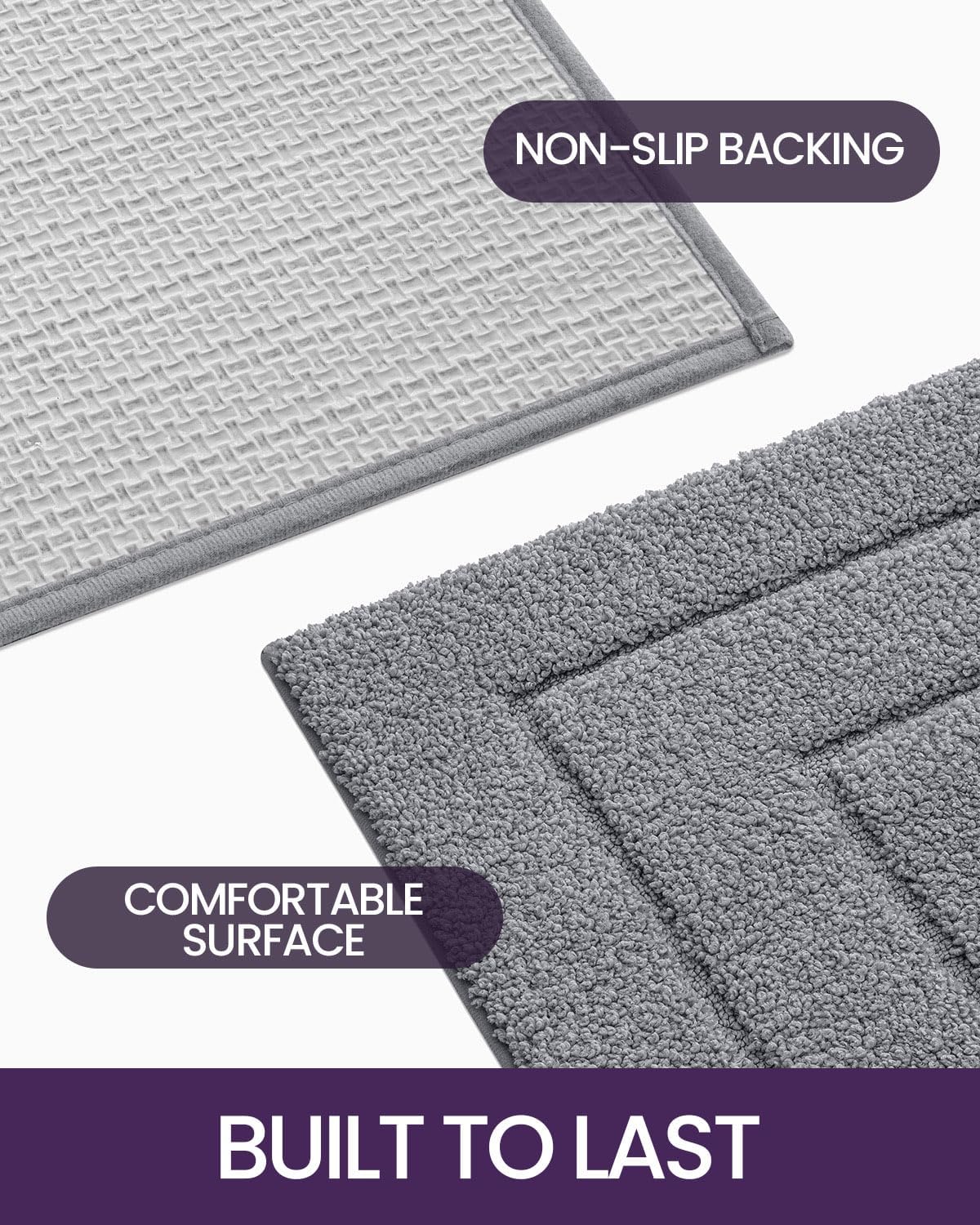 DEXI Bathroom Rug 43x24, Non Slip Washable Bath Mat for Shower Floor, Extra Large Absorbent Soft Bathmat with Rubber Backing, Quick Dry Microfiber Carpet, Grey