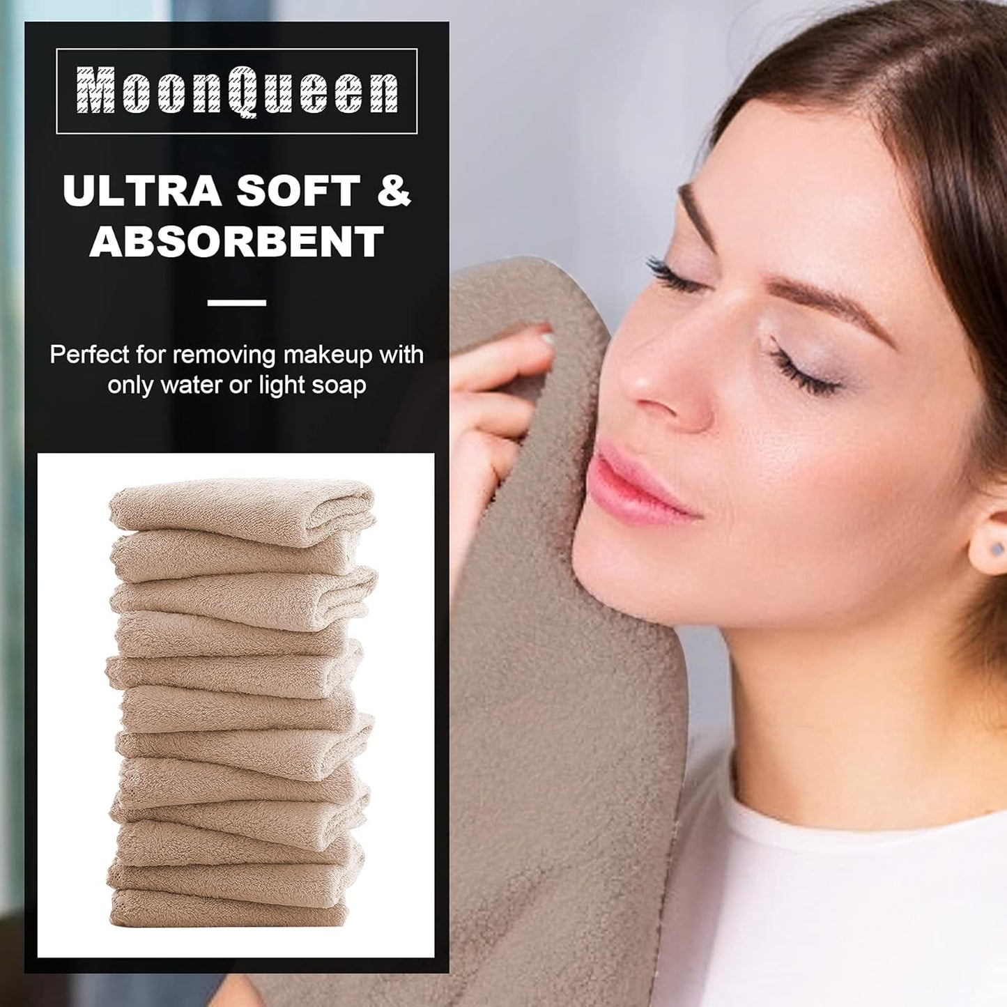 MOONQUEEN Microfiber Facial Cloths Fast Drying Washcloth 12 Pack - Premium Soft Makeup Remover Cloths - Brown