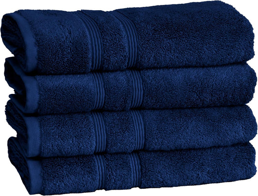 Mosobam Luxury Turkish Set of 4 Hand Towels 16X30 Navy Blue 700 GSM Bamboo Viscose & Aegean Turkish Combed Cotton