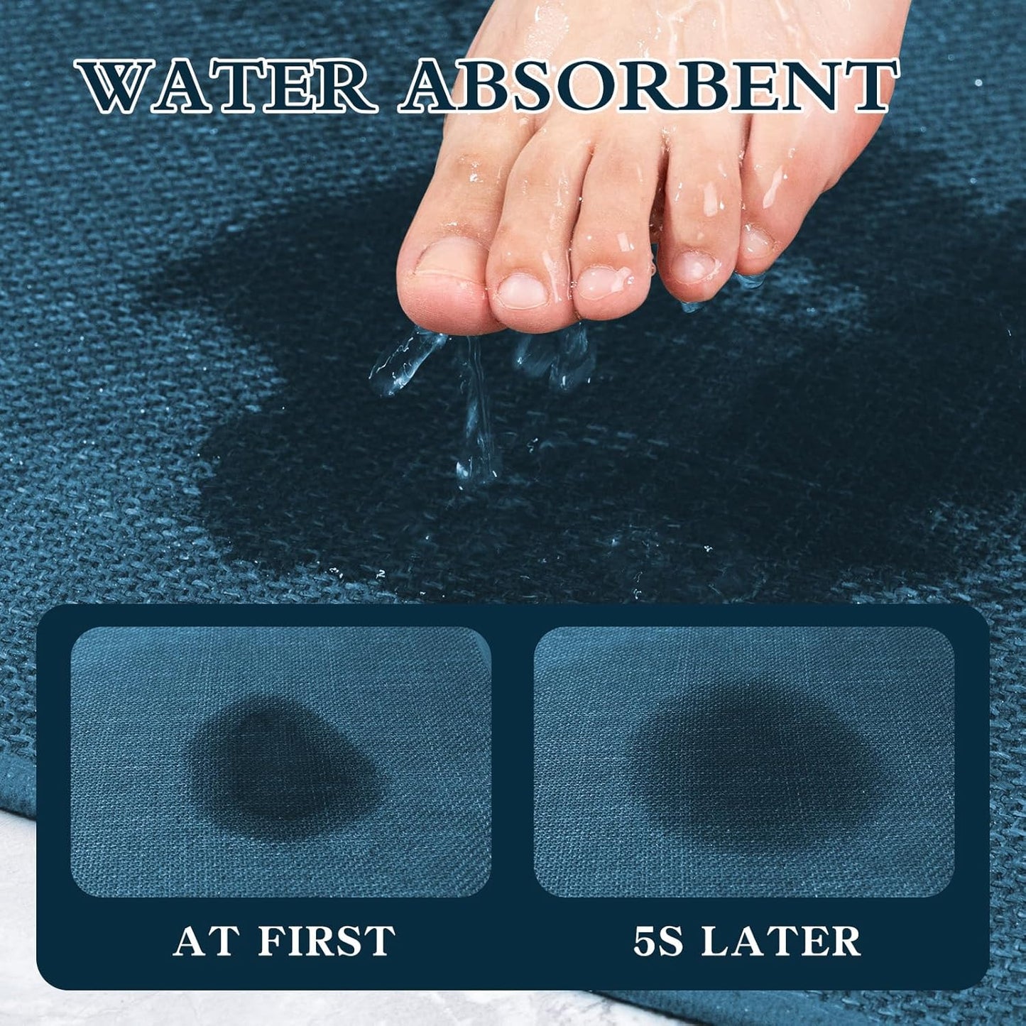 chakme Bathroom Rugs Mat U-Shaped 24x17, Ultra ThinNon Slip Bath Mat Small Quick Dry Absorbent Bath Matfor Bathroom Floor, (Dark Blue, U-24"x17")