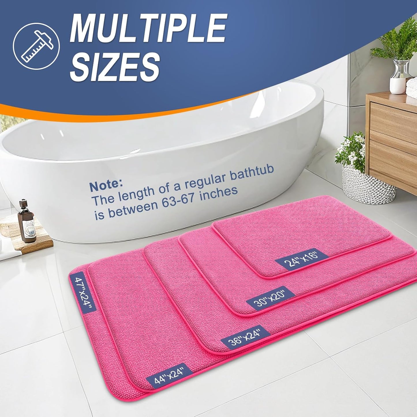 OLANLY Thick Memory Foam Bath Mat Rug 24x16, Extra Soft Absorbent Bathroom Rug, Quick Dry Bath Mats, Non-Slip, Machine Washable Carpet for Bathroom, Tub and Shower, Home Decor Accessories, Hot Pink
