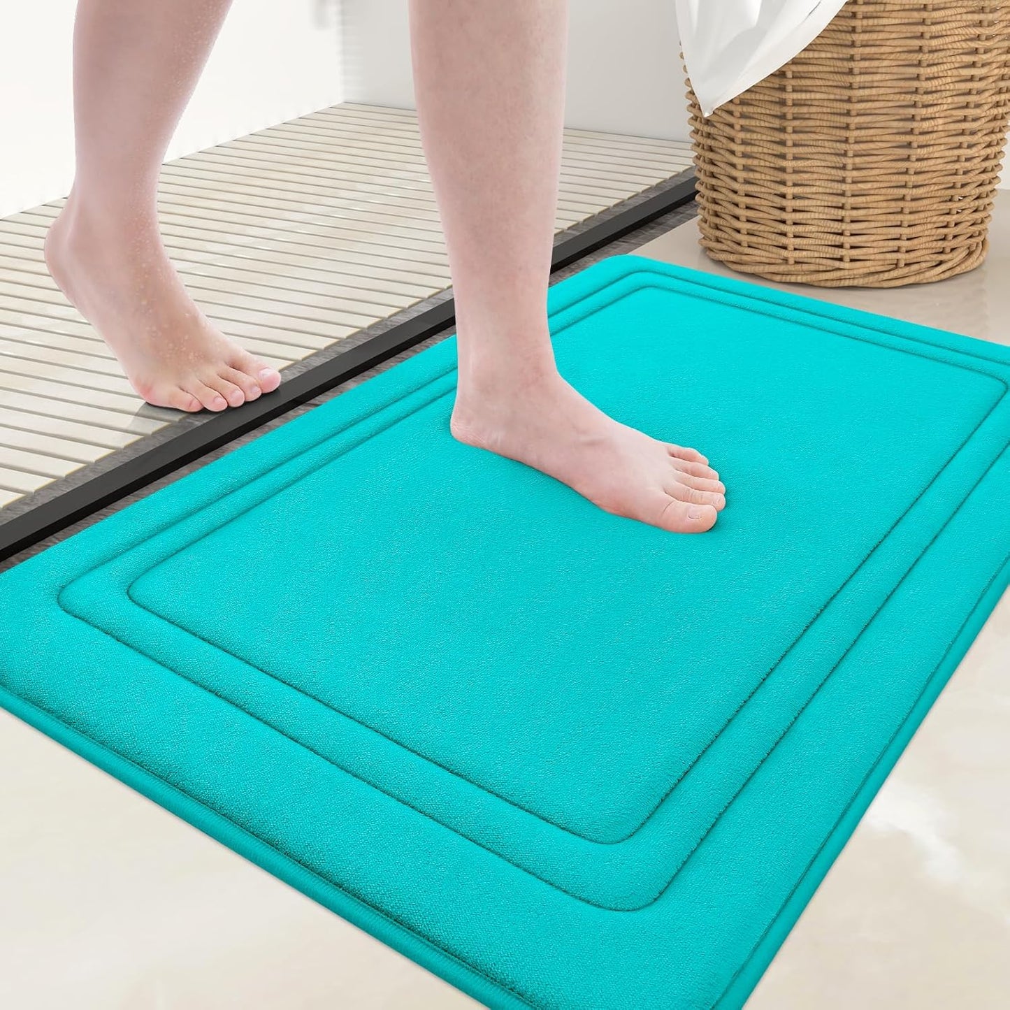 Grandaily Memory Foam Bath Mat Rug 36x24, Ultra Soft, Non-Slip and Absorbent Bathroom Rugs, Machine Wash Dry, Comfortable Bath Carpet for Bathroom Floor, Tub and Shower, Teal