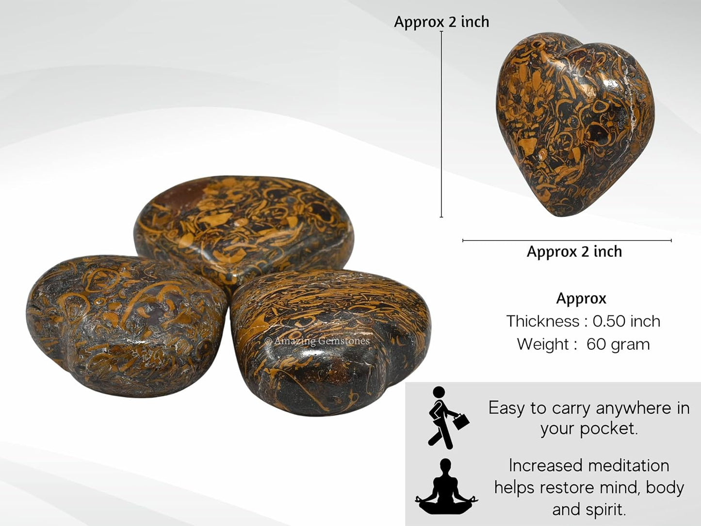 Mariyam Jasper Crystal Heart Palm Stone - Pocket Massage Worry Stone for Natural Body Chakra Balancing, Reiki Healing and Crystal Grid