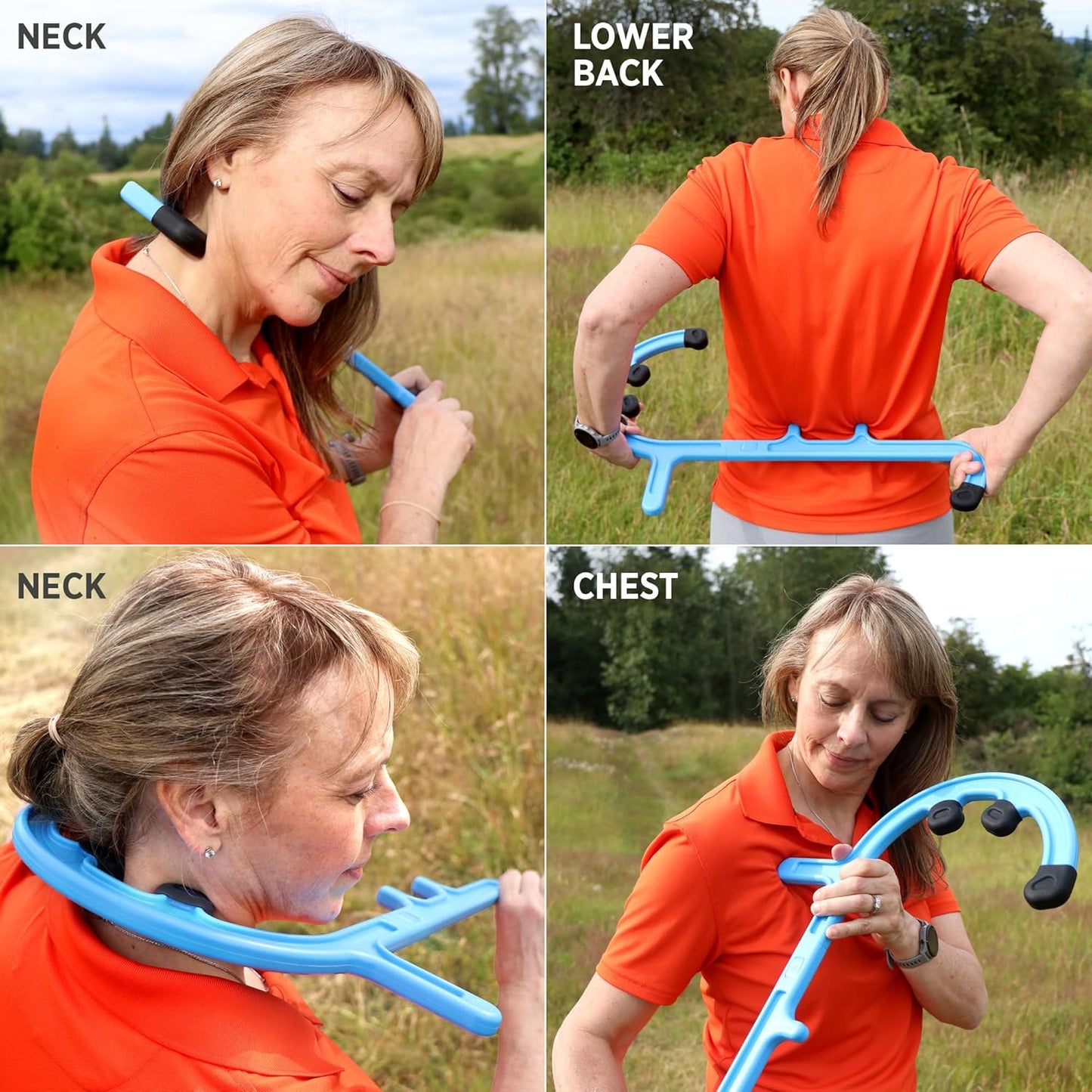 Tiger Tail Tiger Cane Back & Neck Massager – Trigger Point Deep Tissue Acupressure Hook with 7 Gription Knobs, Portable 2-Piece Self Massage Tool for Muscle Knot & Shoulder Pain Relief, Blue