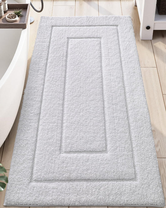 DEXI Bathroom Rug 60x24, Non Slip Washable Bath Mat Runner for Shower Floor, Extra Long Absorbent Soft Bathmat with Rubber Backing, Quick Dry Microfiber Carpet, White