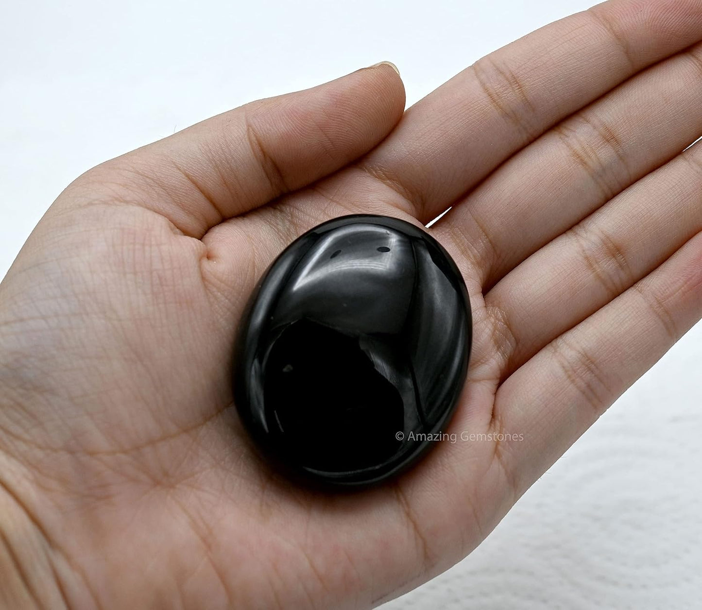 Amazing Gemstone Black Agate Crystals and Healing Stones - Large Palm Stone Crystals Piedra - Crystal for Good Luck, Balanced Positive Energy, Meditation - Unique Stocking Stuffers, Gifts for Women