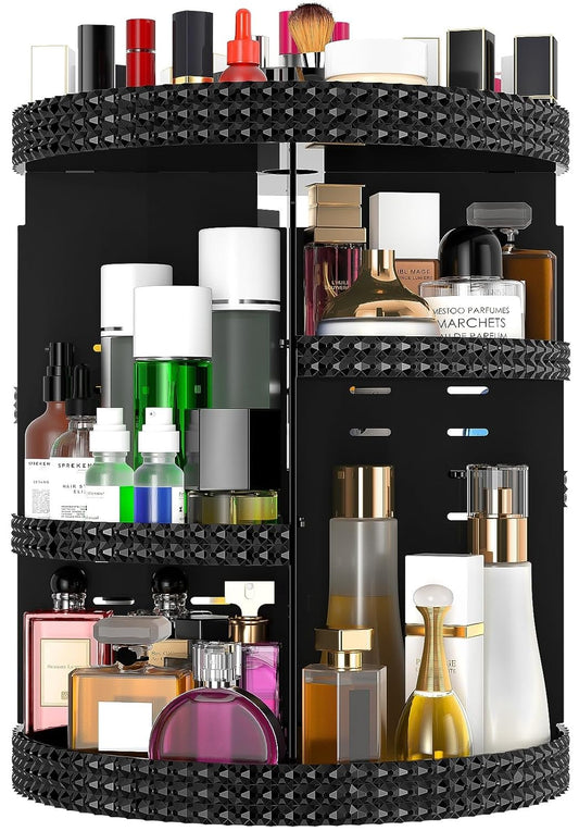 360 Degree Rotating Makeup Organizer for Vanity, Extra Large Capacity Beauty Organizer, Adjustable DIY 7 Layers Perfume Organizer, Skincare Organizers Fits AII Cosmetics and Accessories(Black)