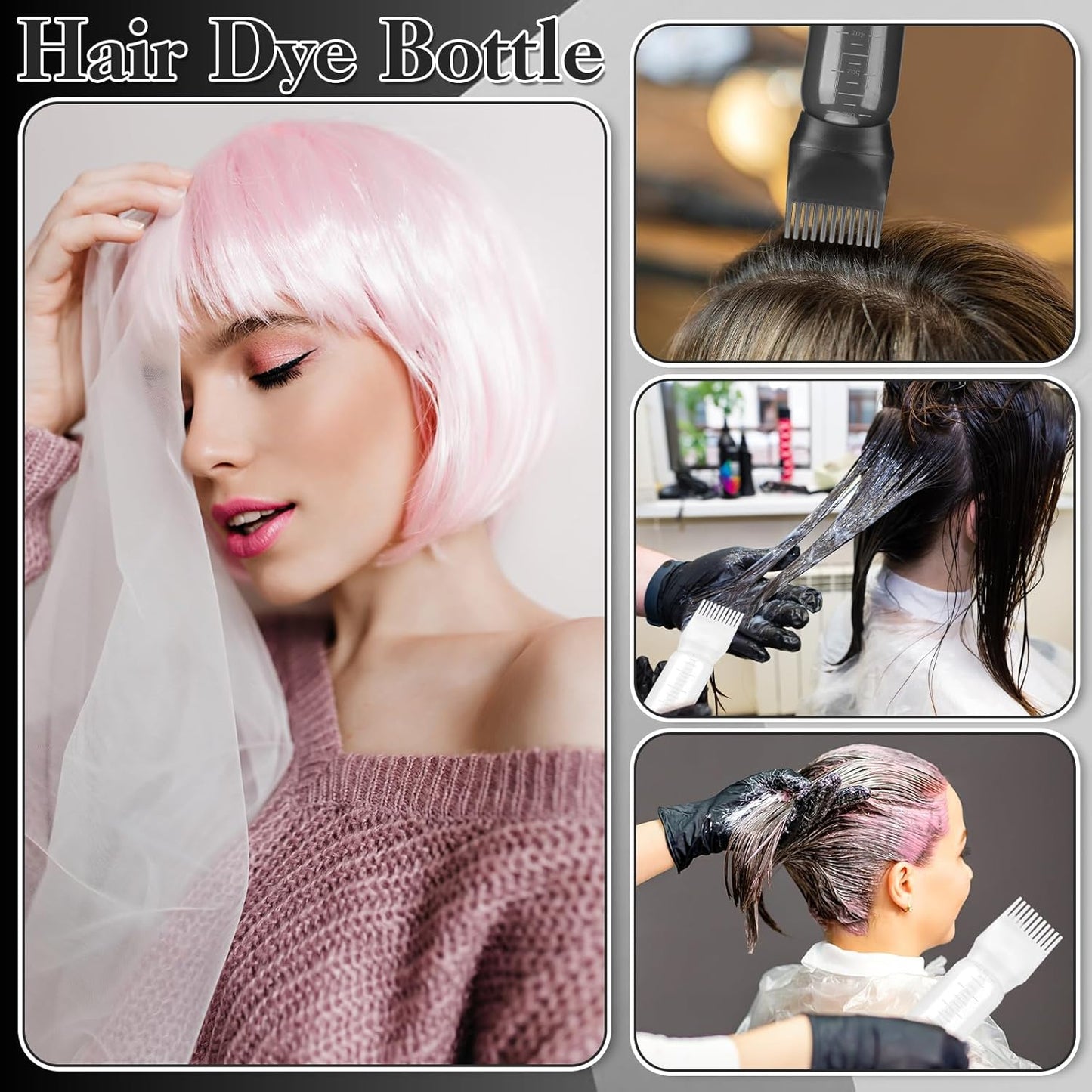 2 Pack Root Comb Applicator Bottle 6 OZ Hair Oil Applicator Bottle for Scalp with Massage Comb for Shampoo Scrubber Applicator,Hair Dye Tools(Black, white)