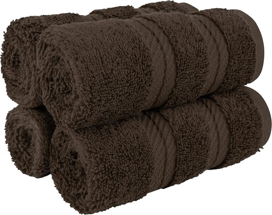 American Soft Linen Luxury Washcloths for Bathroom, 600 GSM 100% Cotton 4 Piece Turkish Wash Cloth Set, 13x13 in Soft Rags for Body and Face, Brown Washcloths