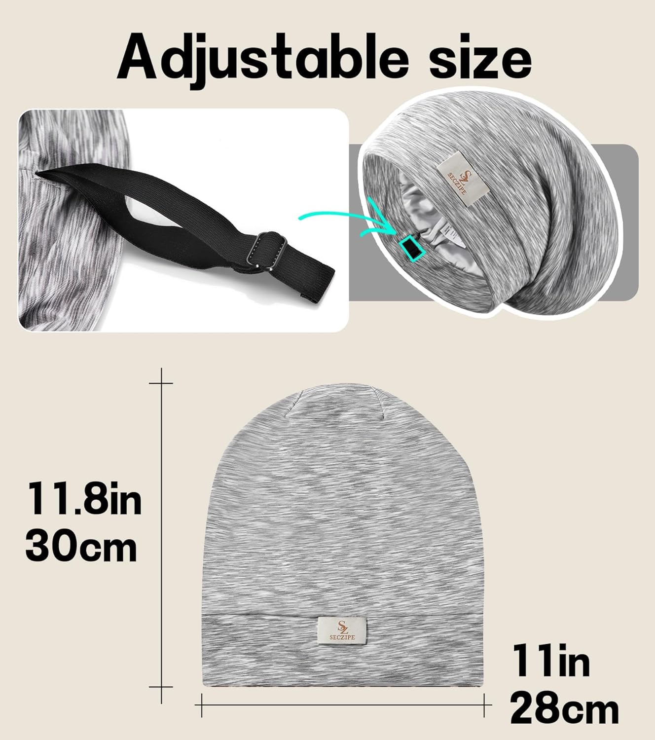 2PCS Silk Satin Bonnet Hair Wrap for Sleeping, Adjustable Strap Curly Natural Hair Night Caps for Women Men(Gray&Gray)