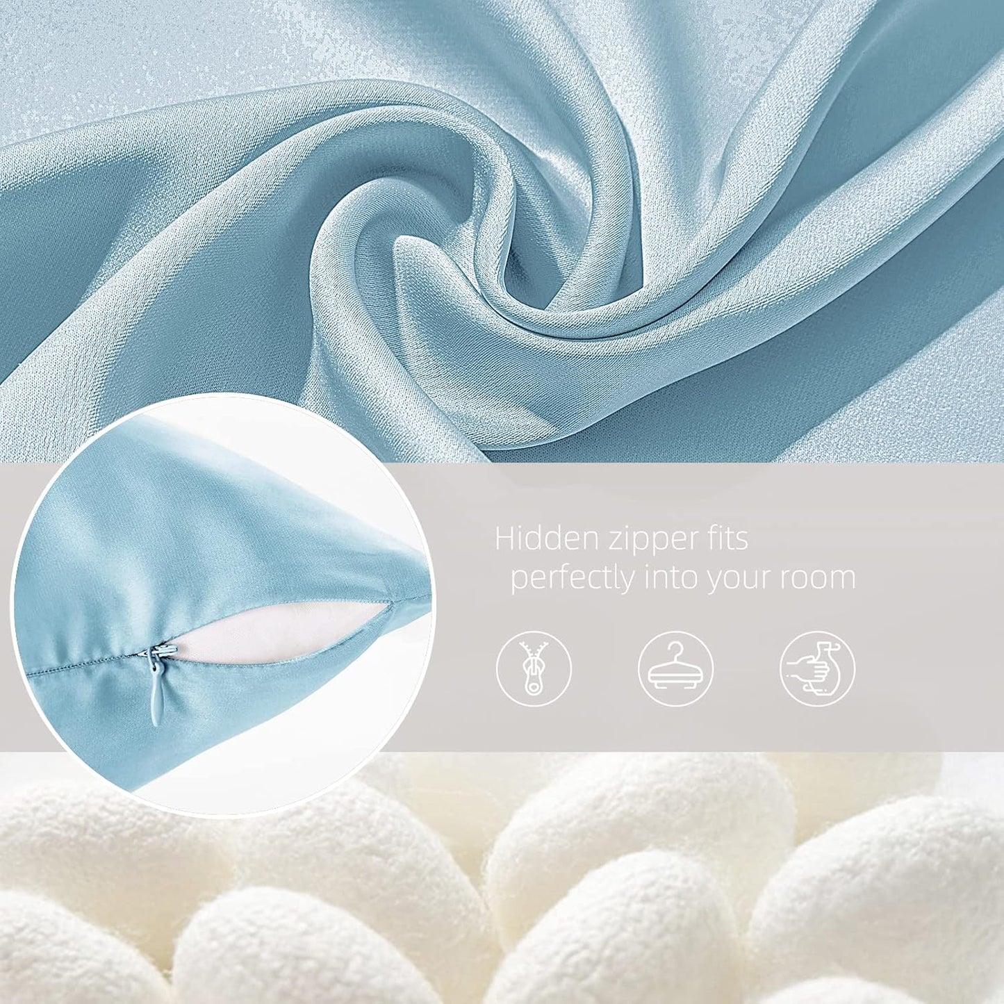 Silk Pillowcase for Hair and Skin Mulberry Silk Pillowcase Soft Breathable Smooth Both Sided Natural Silk Pillowcase with Zipper Beauty Sleep Silk Pillow Case 1 Pack for Gift(King,Baby Blue)