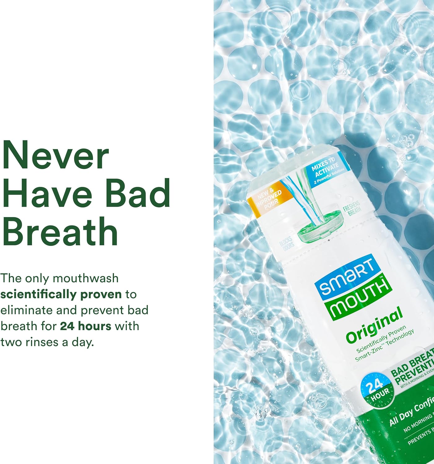SmartMouth Original Activated Mouthwash - Adult Mouthwash for Fresh Breath - Oral Rinse for 24-Hour Bad Breath Relief with Twice Daily Use - Fresh Mint Flavor, 16 fl oz (3 Pack)