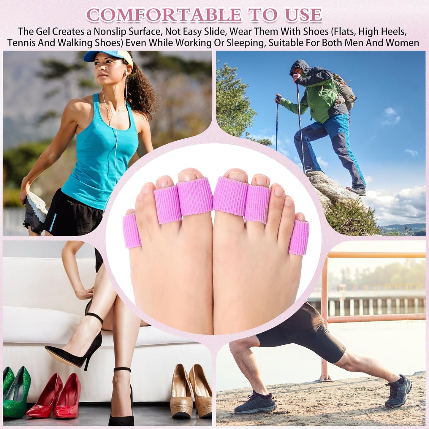 Blulu 24 Pieces Toe Tubes 0.98 Inches Cushion Tube Corn Pads for Toes Sleeves Soft Gel Protectors for Cushions Corns Blisters Calluses 3 Size(Pink,Assorted Sizes)