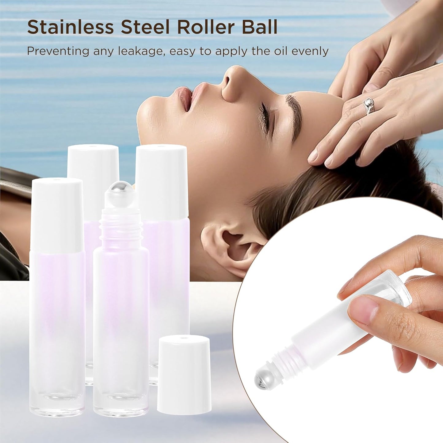 Essential Oil Roller Bottles, 10ml Thick Glass Perfume Roller Bottles with Funnel Opener and Dropper Colored Glass Empty Bottles with Stainless Steel Roller Balls (White, 4 Pack)