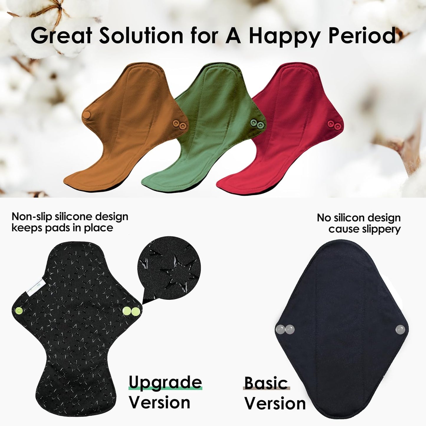 wegreeco 6 Pcs Reusable Menstrual Pads, Ultra Absorbent Cloth Pads for Heavy Flow, Sanitary for Teens, Women, Nonslip Panty Liners + Bag (Aqua, Burgundy, Coffee, M)