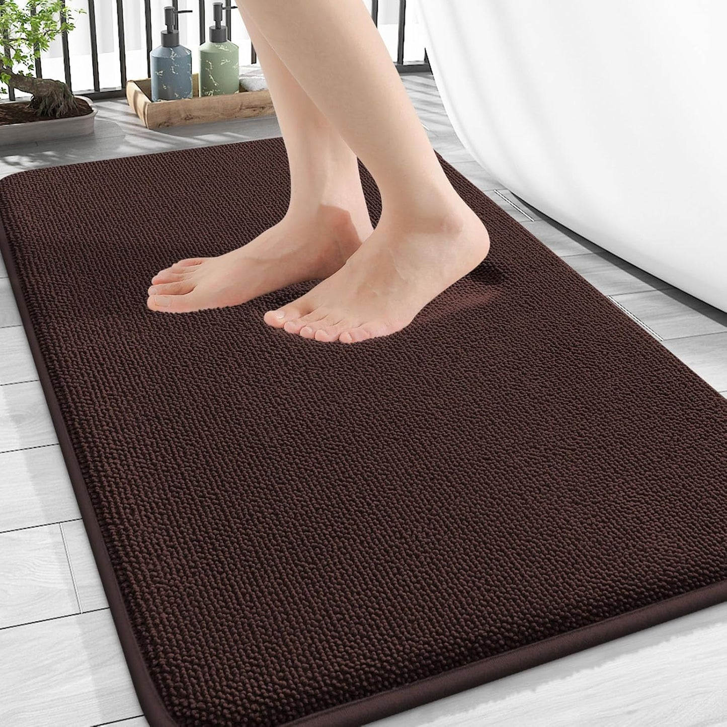OLANLY Thick Memory Foam Bath Mat Rug 34x21, Extra Soft Absorbent Bathroom Rug, Quick Dry Bath Mats, Non-Slip, Machine Washable Carpet for Bathroom, Tub and Shower, Home Decor Accessories, Brown