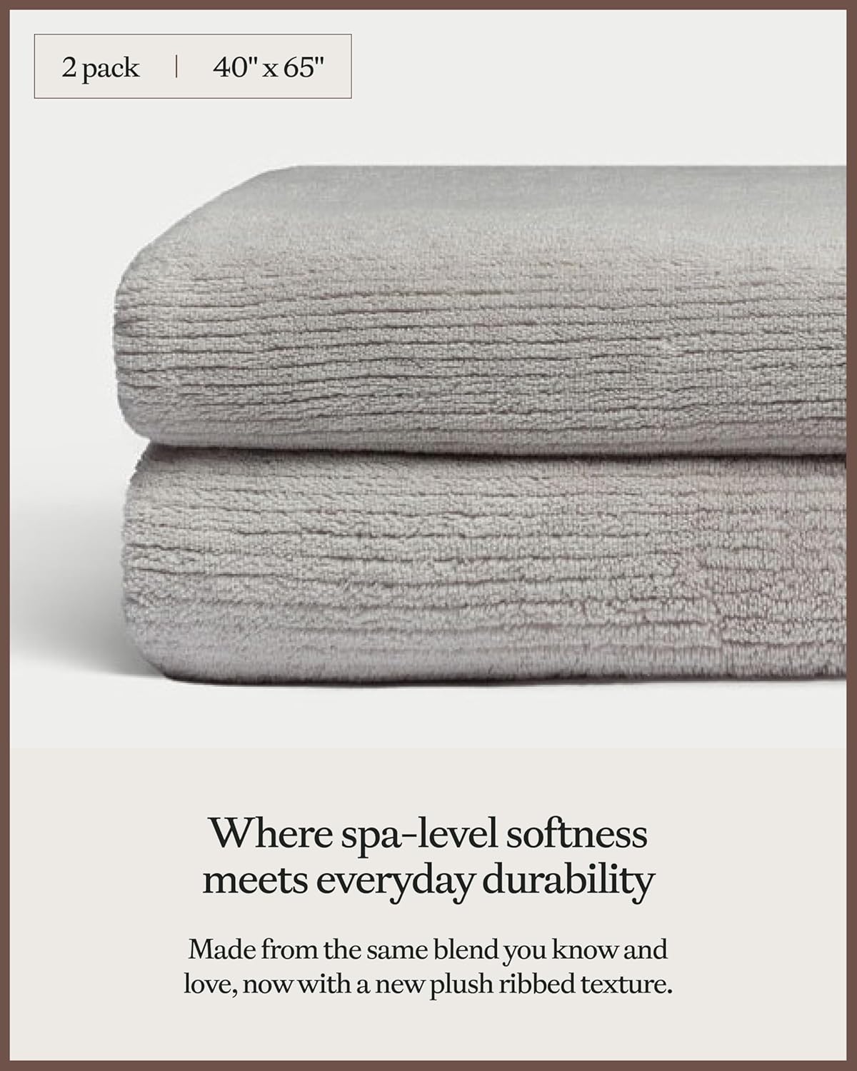 Cozy Earth Ribbed Bath Sheet Set - 60% Cotton 40% Viscose from Bamboo Bath Sheets - Soft & Absorbent Textured Ribbed Pattern - 2 Pack Light Grey