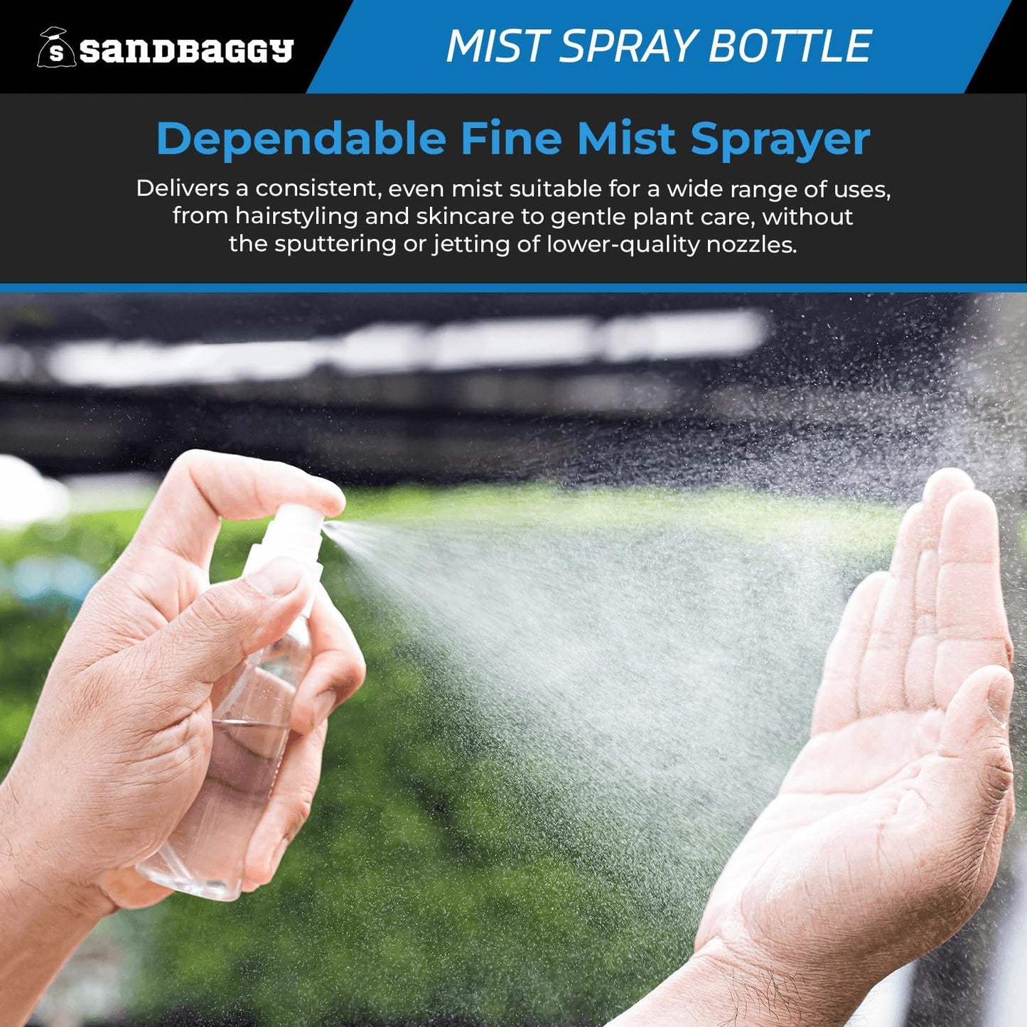 Sandbaggy 2 oz Plastic Spray Bottle | Fine Mist Sprayer | Clear, Transparent, Cylinder Shape | BPA Free (500)