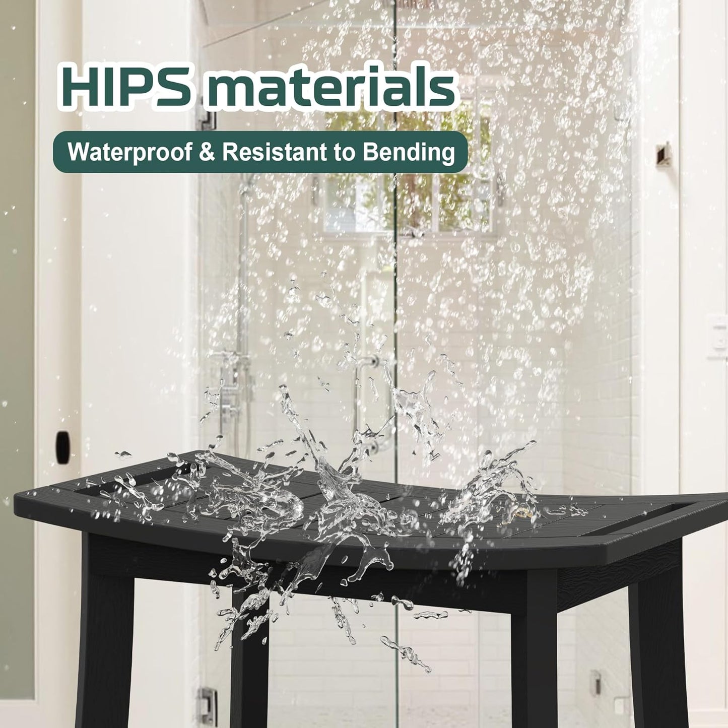 HIPS Shower Benches for Inside Shower, Waterproof Shower Stool with Storage Shelf & Adjustable Feet, SPA Bathroom Seat Chair for Shaving Legs, Indoor or Outdoor Use, Black