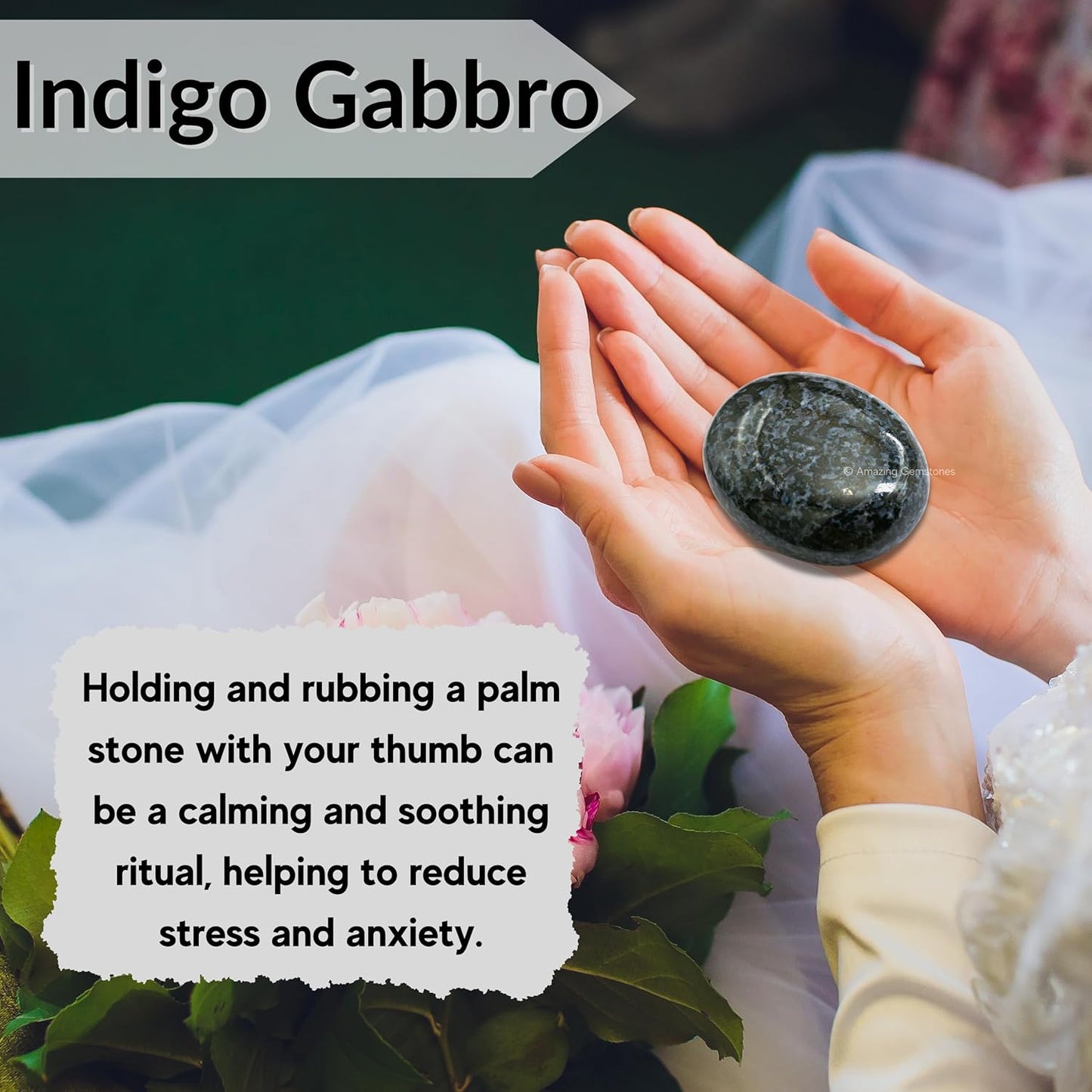 Amazing Gemstone Indigo Gabbro Jasper Palm Stone - Hot Massage Worry Stone for Natural Body Chakra Balancing, Reiki Healing and Crystal Grid