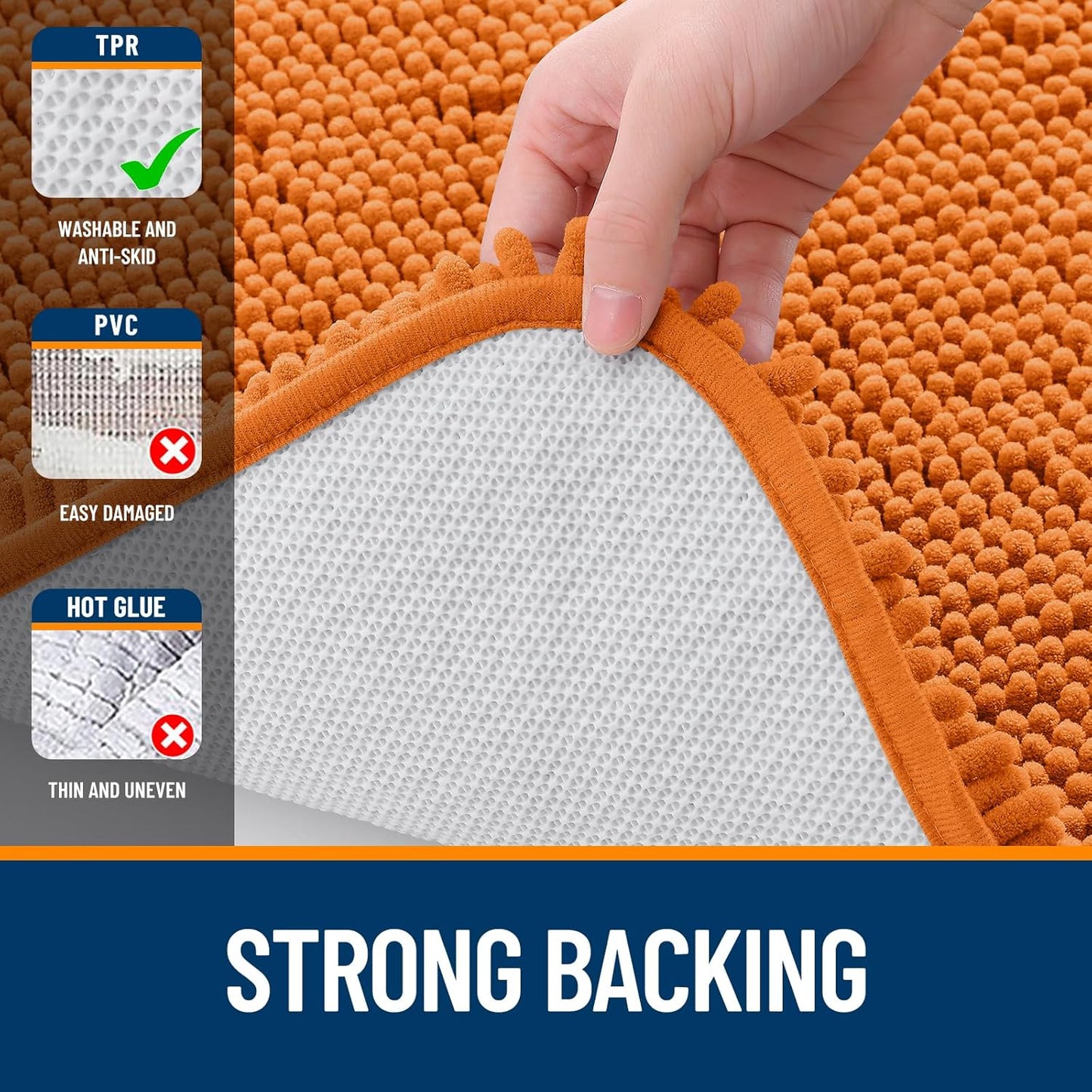 OLANLY Bathroom Rugs 44x24, Extra Soft Absorbent Chenille Bath Rugs, Rubber Backing Quick Dry, Machine Washable Bath Mats for Bathroom Floor, Tub and Shower, Home Decor Accessories, Clay