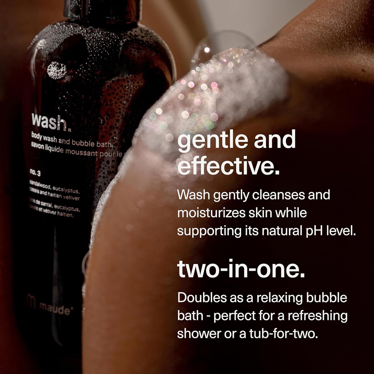 MAUDE Fragrance-Free Bathtime Bundle - pH Balanced Body Wash and Bubble Bath with Omega 3 and Vitamin B3 (12 oz) + Full Body Massage Oil Organic Blend of Jojoba, Coconut, Argan & Castor Oil (4 oz)