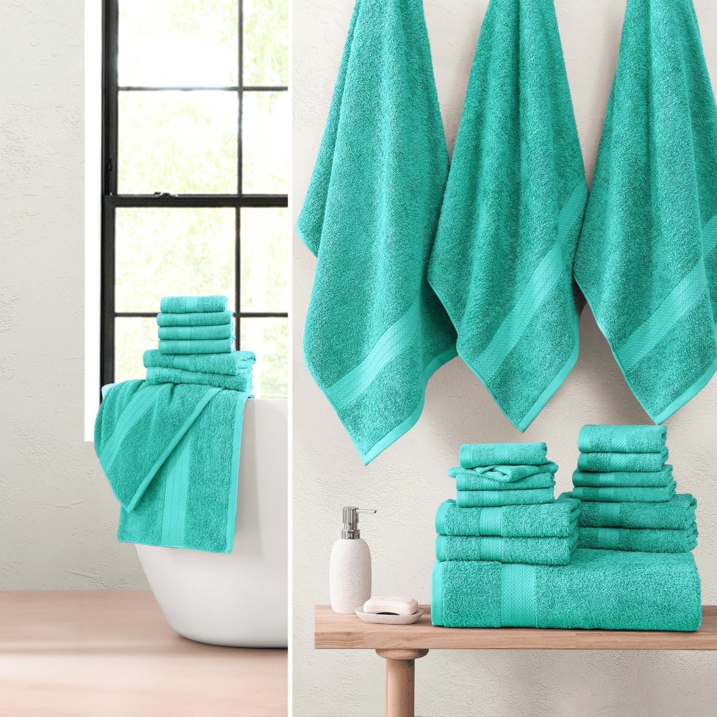 LANE LINEN 100% Mercerized Cotton Bathroom Towel Set - 24 Pcs - Quick Dry, Ring Spun, Soft & Absorbent - 2 Bath Sheets, 4 Fingertip, 4 Bath, 6 Hand Towels, 8 Washcloths - Sustainably Produced - Teal