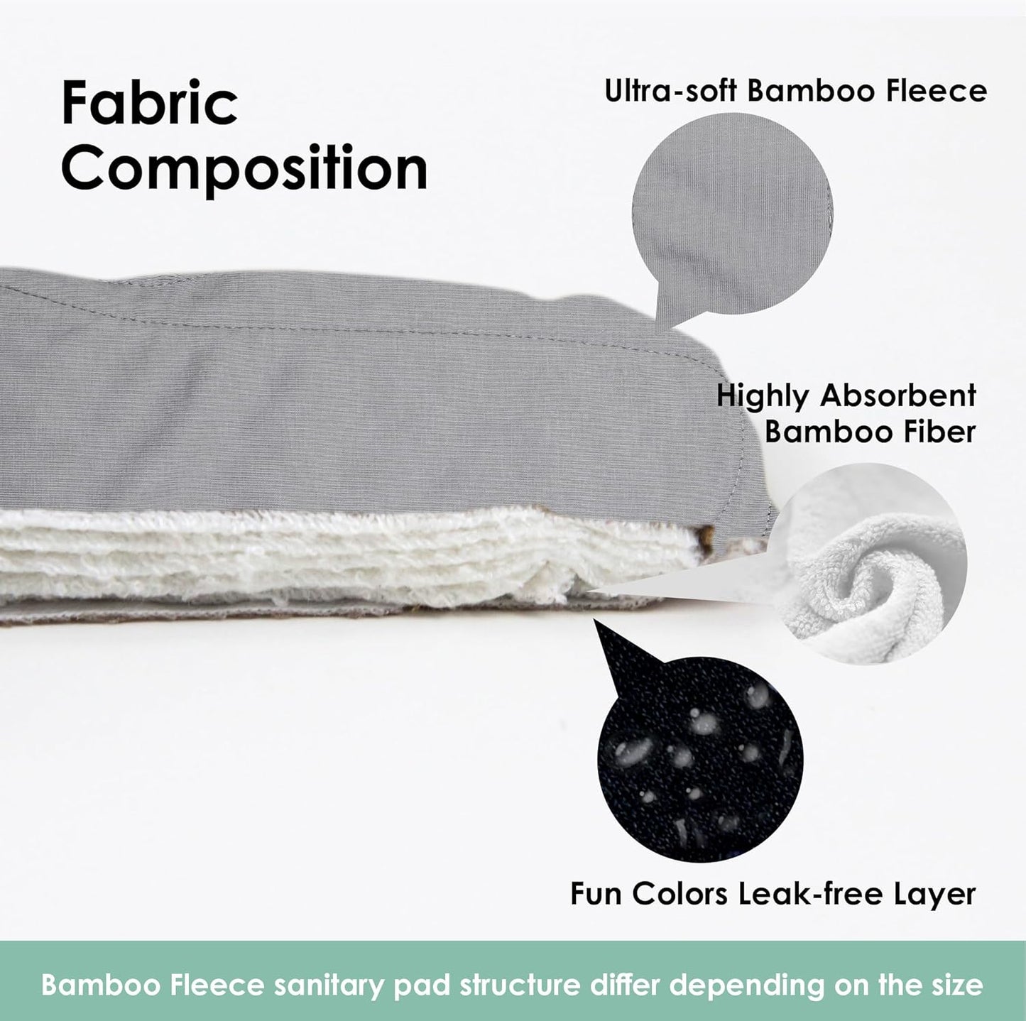 wegreeco 6 Pcs Reusable Menstrual Pads, Ultra Absorbent Cloth Pads for Heavy Flow, Sanitary for Teens, Women, Nonslip, Grey Inner, Black Outer, Small