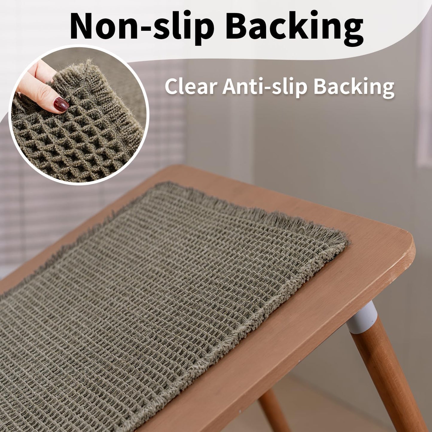 Waffle Bath Mat - Boho Bathroom Rugs Non Slip Washable, Super Absorbent & Quick Dry, Soft Bath Mat Farmhouse Bathroom Decor, 24'' x 48'', Olive Green