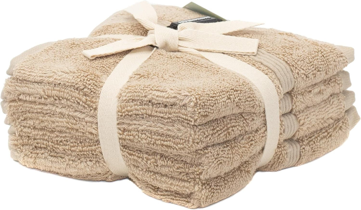 Mosobam Luxury Turkish Towels Set of 4 Washcloths 13X13 Light Taupe 700 GSM Bamboo Viscose & Aegean Turkish Combed Cotton