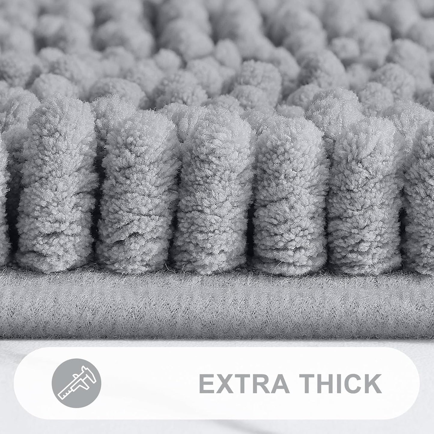 Grandaily Chenille Striped Bathroom Rugs 47x17, Extra Thick and Absorbent Bath Mats, Non-Slip Soft Plush Shaggy Shower Carpet, Machine Wash Dry, Bath Rug for Bathroom, Light Grey