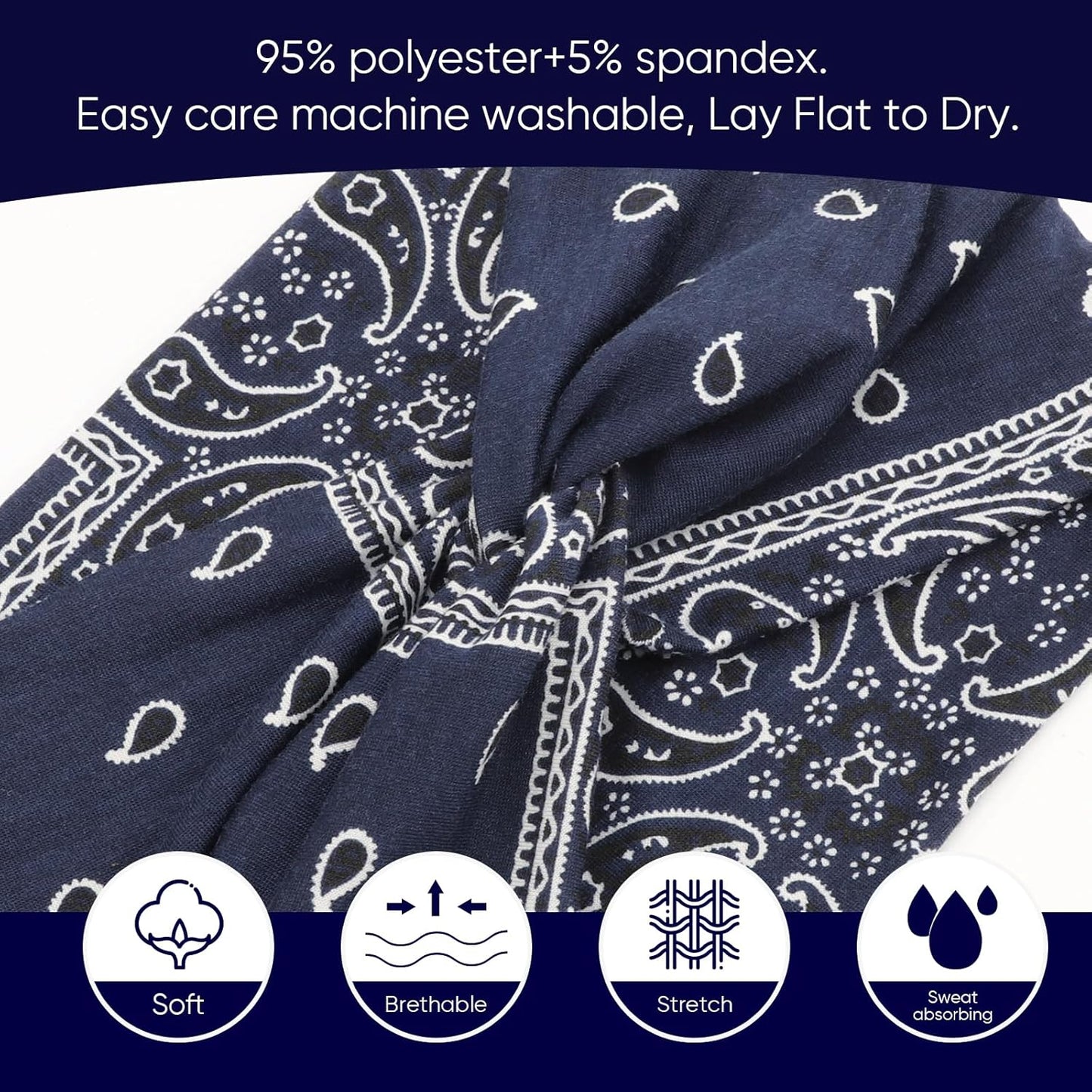 Extra Wide Headbands for Women Large Turban Headband Non Slip Boho Elastic Hairband Hair Twisted Knot Head Bands Accessories