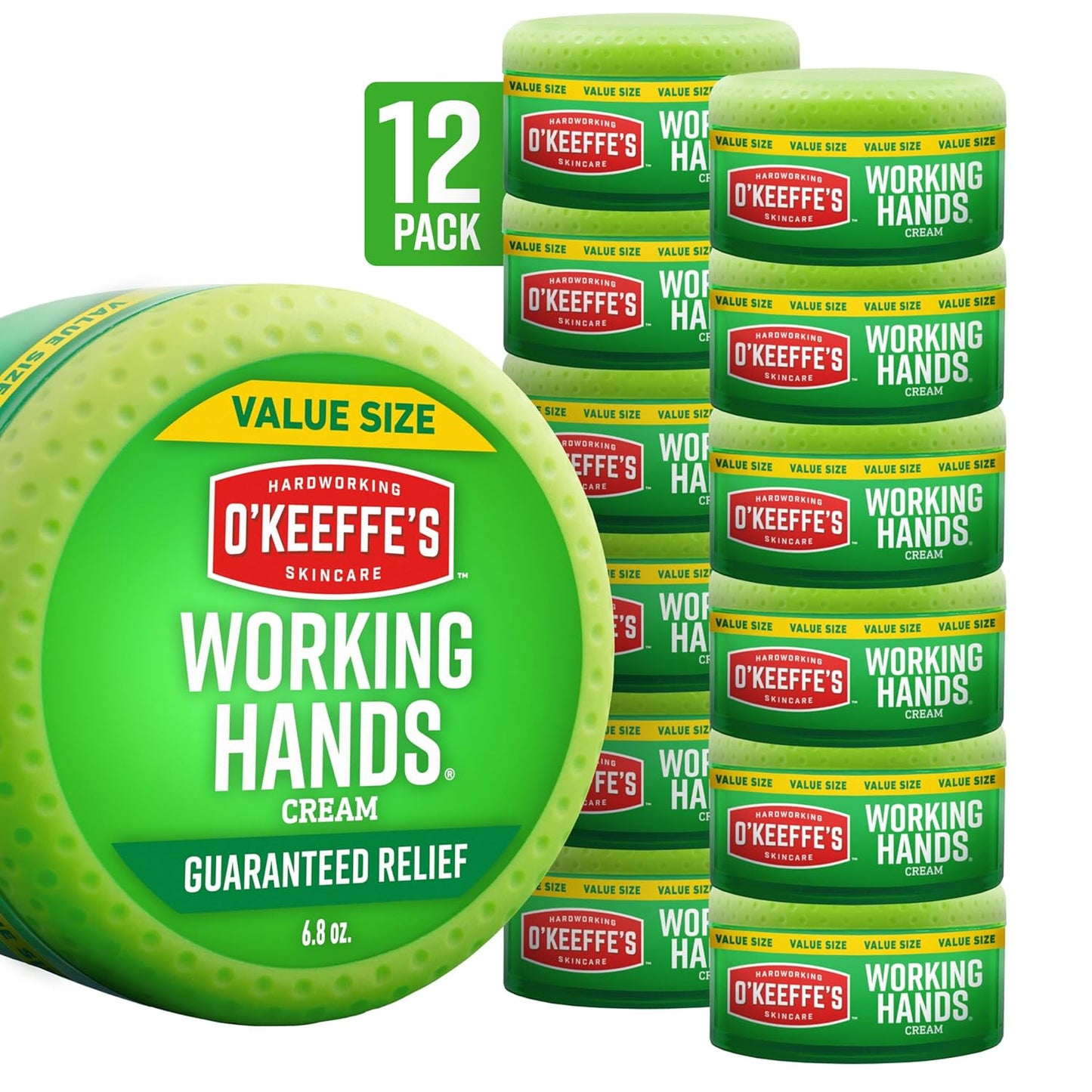 O'Keeffe's Working Hands Hand Cream for Extreme Dryness - 6.8 oz Value Size Jar (12 Pack) - Repairing Skincare for Cracked, Dry Hands