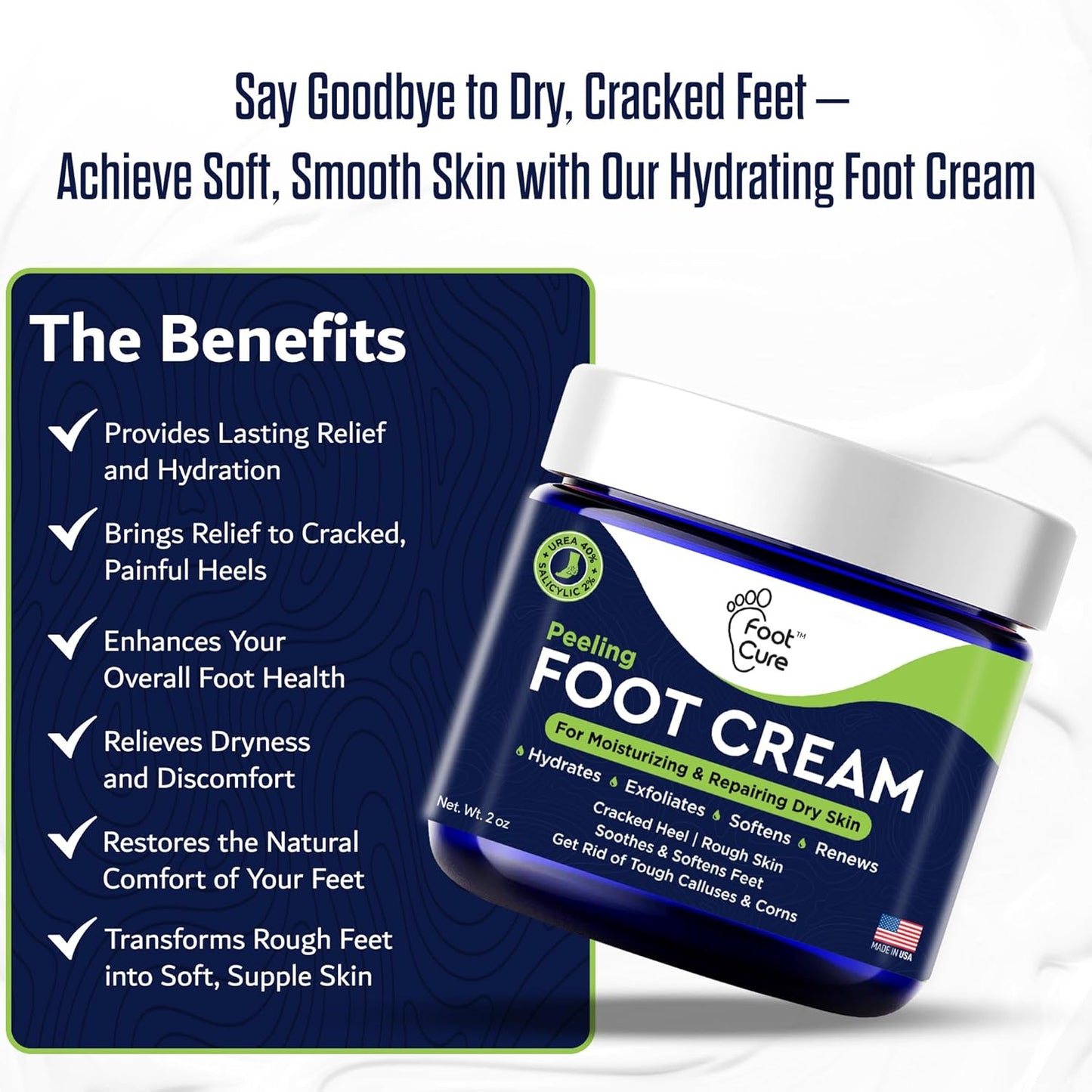 Tea Tree Oil Foot Cream - Moisturizing Athletes Foot Care For Dry Cracked Feet Cream - Heel & Callus Removal, Toenail Treatment, Ringworm Itchiness Relief - Made in USA Foot Cream, 2 Ounce Pack of 1