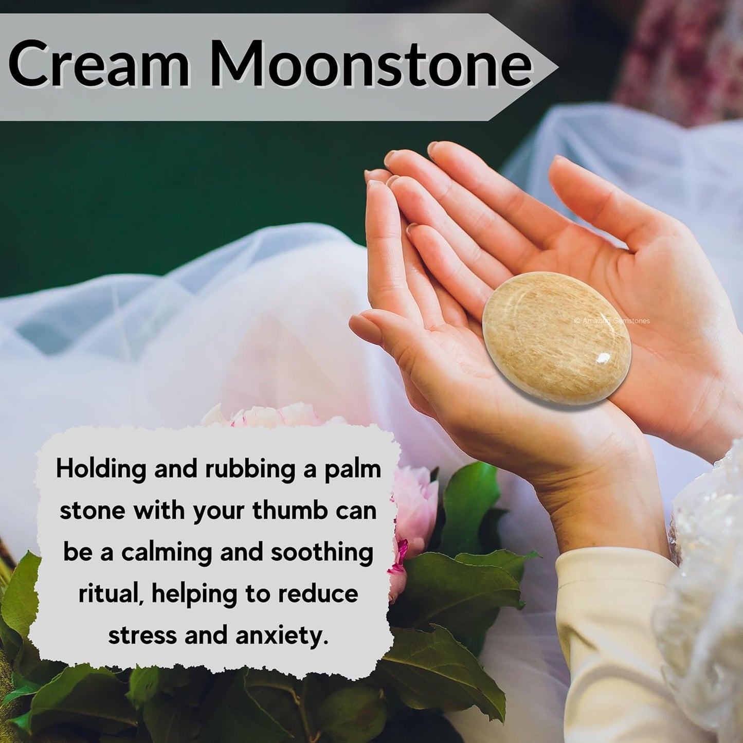 Cream Moonstone Crystals and Healing Stones - Large Palm Stone Crystals Piedra - Crystal for Good Luck, Positive Energy, Meditation - Unique Stocking Stuffers and Birthday Gifts for Women, Men