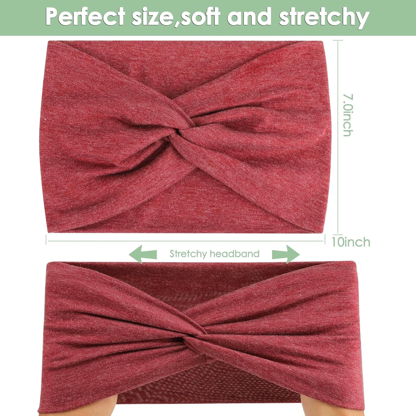 Extra Wide Headbands for Women, 7'' Large Cotton Like Turban Knotted Bandana Head Bands for Women Non Slip, Boho Headbands for Women's Hair (6Pcs Dark Colors, Extra Large 7" Wide)