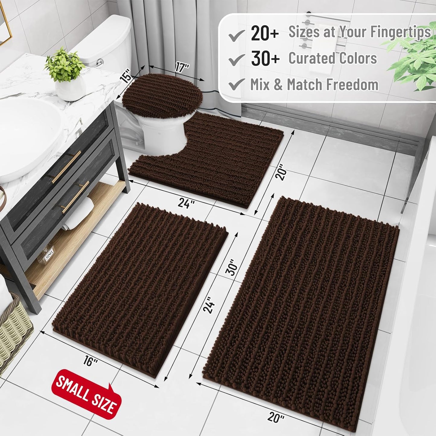 Arotive Luxury Chenille Toilet Rugs U-Shaped, Extra Soft Thick Absorbent Bathroom Mat, Non-Slip Shaggy Plush Contour Rugs, Machine Wash Dry Bath Mat for Toilet Base, 24x20, Brown