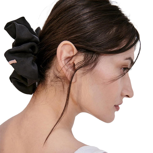 Lunya Washable Silk Scrunchies - Mulberry Silk Hair Ties - Gentle on Hair - Immersed Black - One Size Fits Most