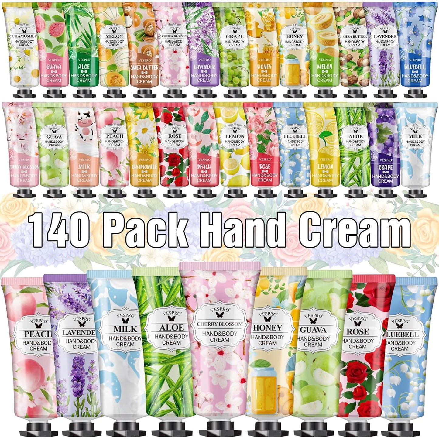 VESPRO 140 Pack Hand Cream Gifts Set, Stocking Stuffers for Women, Hand Lotion Travel Size for Dry Cracked Hands, Mini Hand Cream for Christmas Small Gifts, Thank You Gifts and Birthday Gifts