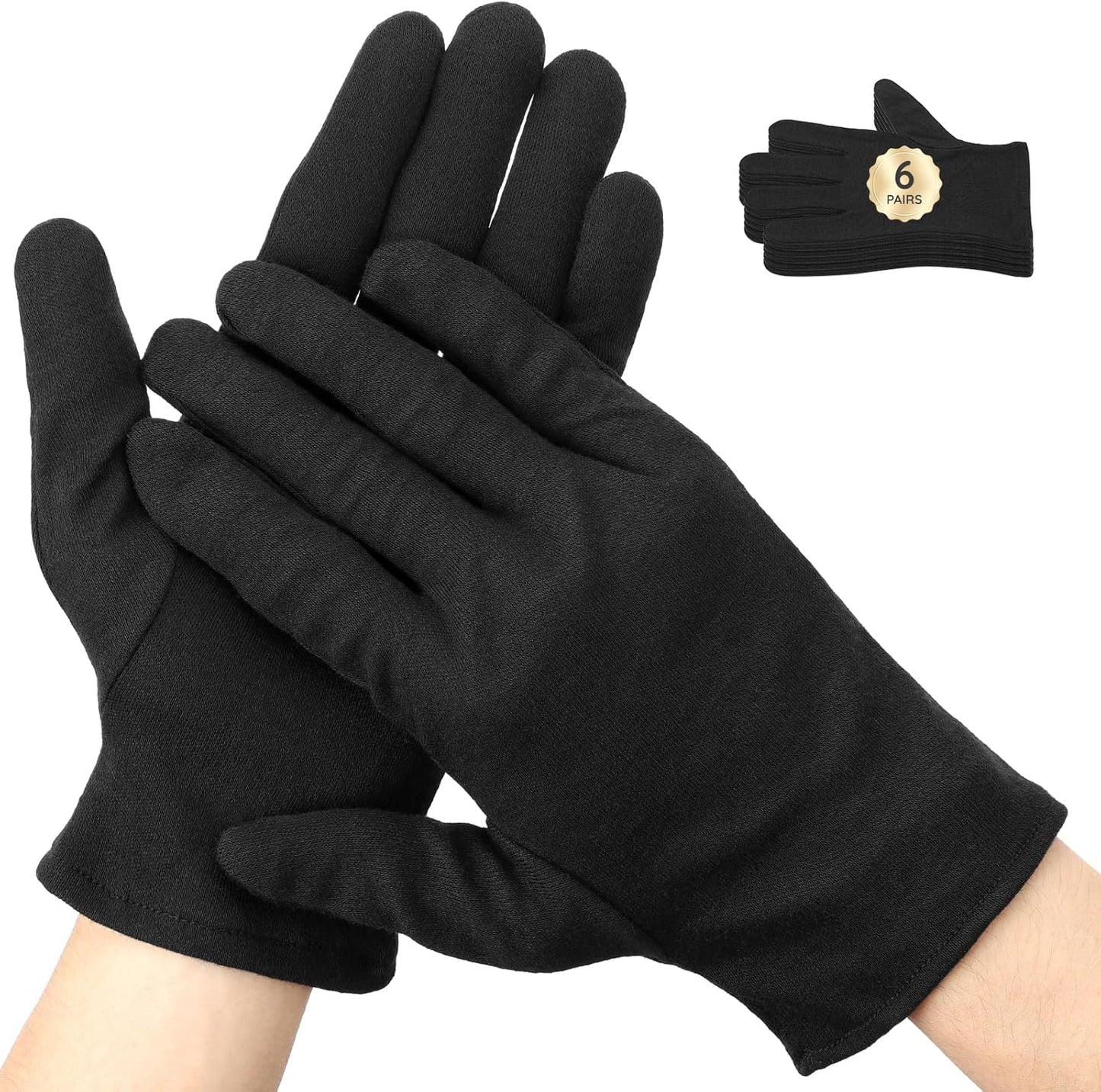 Segbeauty 12 Counts Black Lotion Cotton Gloves Women for Dry Hands Overnight, 6 Pairs Moisturizing Hand Cotton Gloves for Men, Reusable Spa Moisture Glove for Working, Soft Sleep Lotion Glove Medium