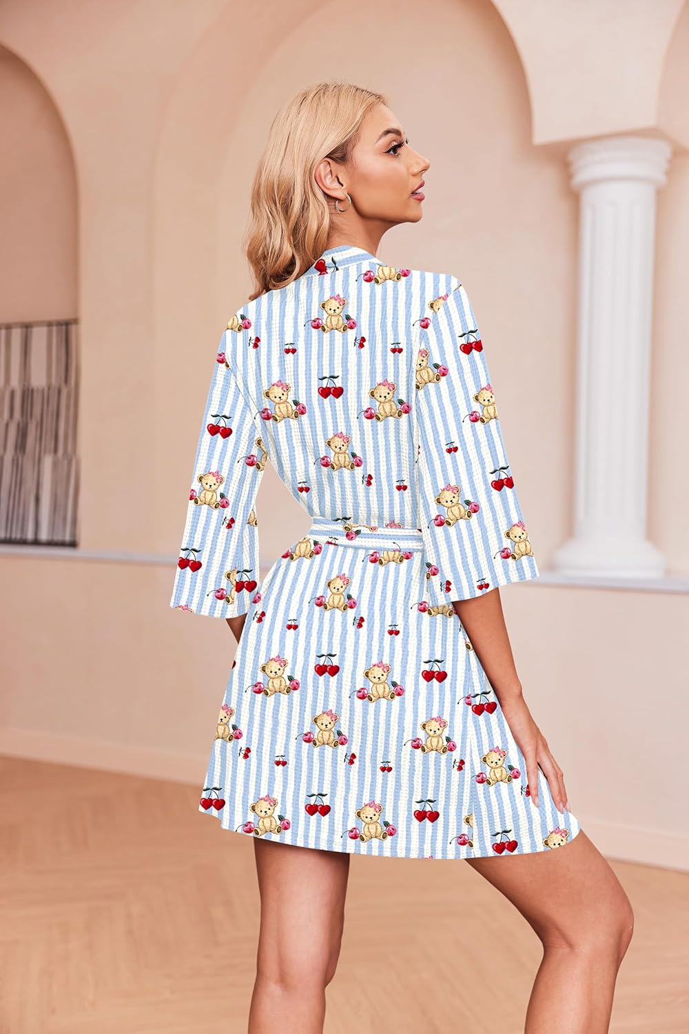 Ekouaer Robes for Women Waffle Knit Bathrobe Soft Lightweight Knee Length Loungewear S-XXL