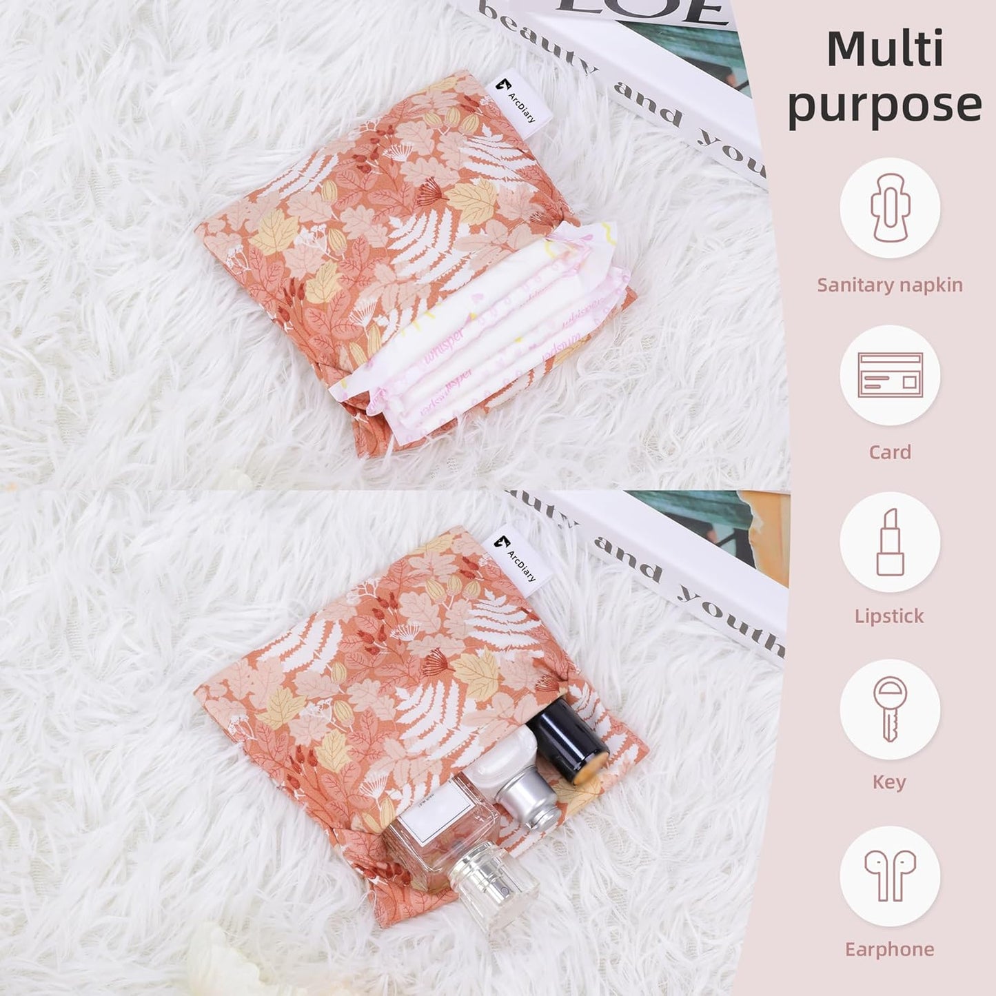 Period Bag for Teen Aged Girls, Portable Sanitary Pad Storage Bag for Teen Pads/Sanitary Napkins/Small Tampons, Feminine Menstrual Cup Pouch (Austere Red)