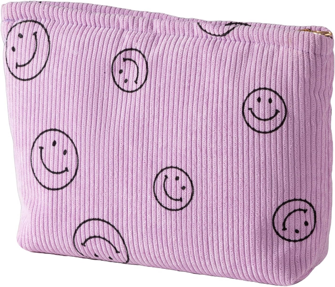Cosmetic Bags for Women - Corduroy Cosmetic Bag Aesthetic Women Handbags Purses Smile Dots Makeup Organizer Storage Makeup Bag Girls Case Bags (Double Purple Green)