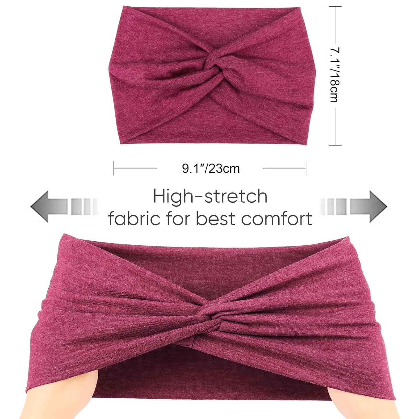 DRESHOW Extra Wide Headbands for Women Cotton Turban Knotted Bandana Head Bands Non Slip Boho Hair Accessories for Sports & Yoga